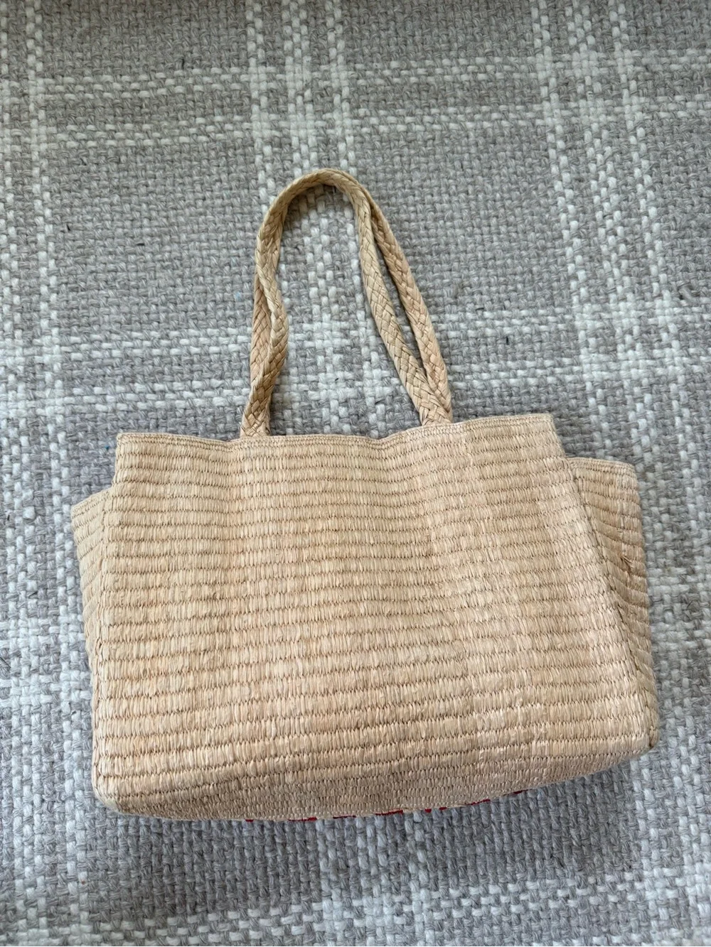 Anthropologie Sequin Raffia Tote red